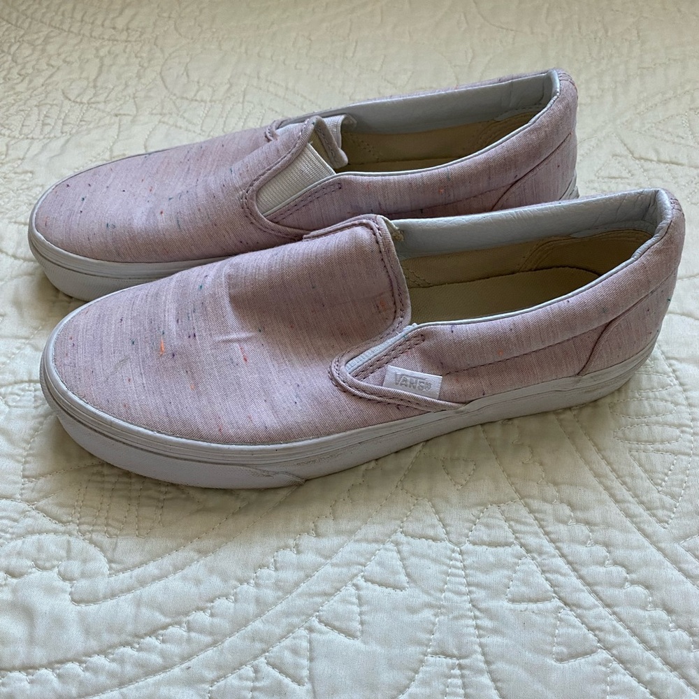 Pink Vans with multicolored cloth dots